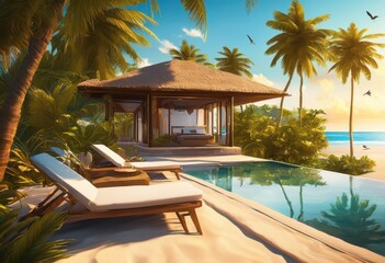 Obraz premium stunning vacation landscapes blended emphasis protective travel insurance theme showcasing natural beauty safety, beach, tropical, resort, coastline