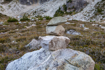 Balancing Rock Formation in Scenic Mountainous Landscape of BC, Canada