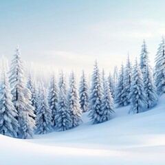Fototapeta premium Snow-covered forest with soft fog, silent winter scene, 3D illustration