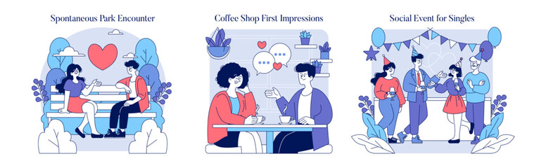 Offline Dating. Flat Vector Illustration