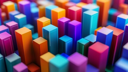 Obraz premium Creative business concept displayed as colorful blocks forming a 3D business chart, data creativity, innovative solutions through data.