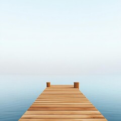 Fototapeta premium Wooden dock extending into foggy water, loneliness, 3D illustration