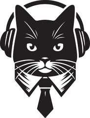 A Cute Cat Listening to Music with Headphones silhouette vector