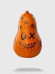 Punk pumpkin for halloween isolated on white background. Painted pumpkin.