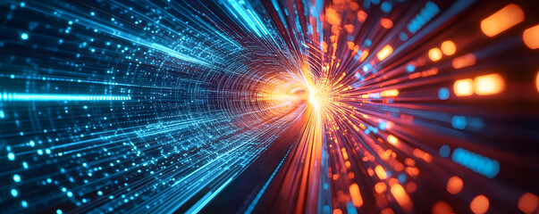 Naklejka premium Abstract technology background of high speed global data transfer, ultra fast broadband and connection, digital cyber tech motion