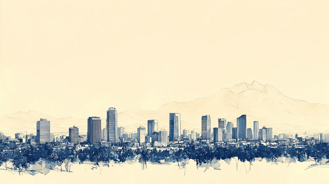 Talca, Chile, color pen pencil hand-drawn effect drawing illustration for travel poster, card, wallpaper, backdrop or banner. Modern, clear, artistic and simple