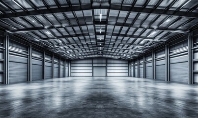 Modern Industrial Warehouse Interior with Steel Doors