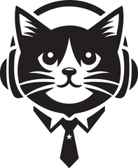 A Cute Cat Listening to Music with Headphones silhouette vector
