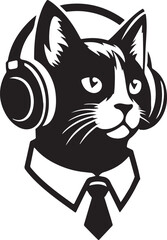 A Cute Cat Listening to Music with Headphones silhouette vector
