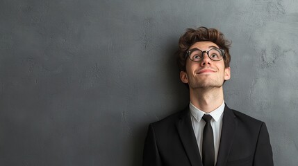 Young Man in Suit with Glasses Pondering Ideas