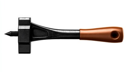Obraz premium Woodworking Punch Tool: Precision and Power: This close-up shot showcases a durable woodworking punch tool, featuring a black metal head with a sharp point, a comfortable brown wooden handle.