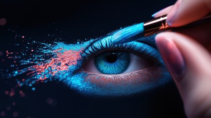 A close up of a person hand holding a paintbrush, eyes filled with passion and determination, representing their artistic vision and pursuit of excellence.