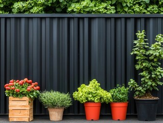 Fototapeta premium Rustic container shop with reclaimed wood, potted plants, and organic produce, container shop, rustic, reclaimed wood, organic