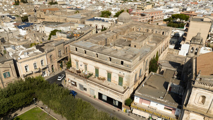 Aerial view of houses and apartments in the historic center of Manduria. It is a city in the...