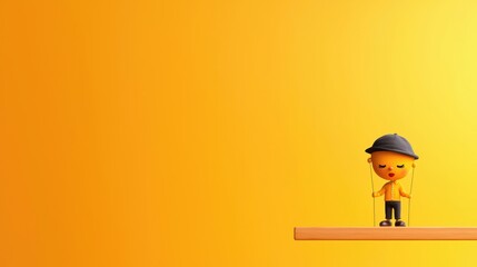 Naklejka premium Cute character balancing on a wooden beam in yellow