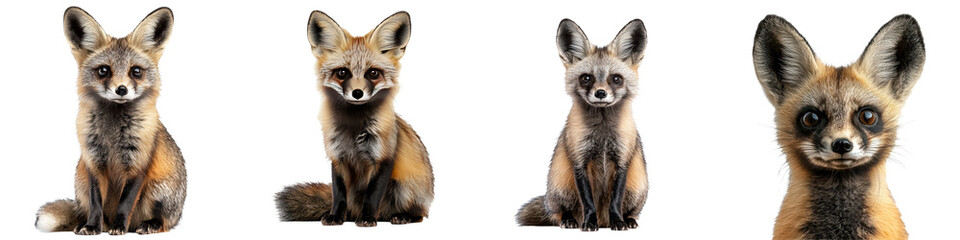 Obraz premium A bat eared fox staring attentively isolated on white and transparent background