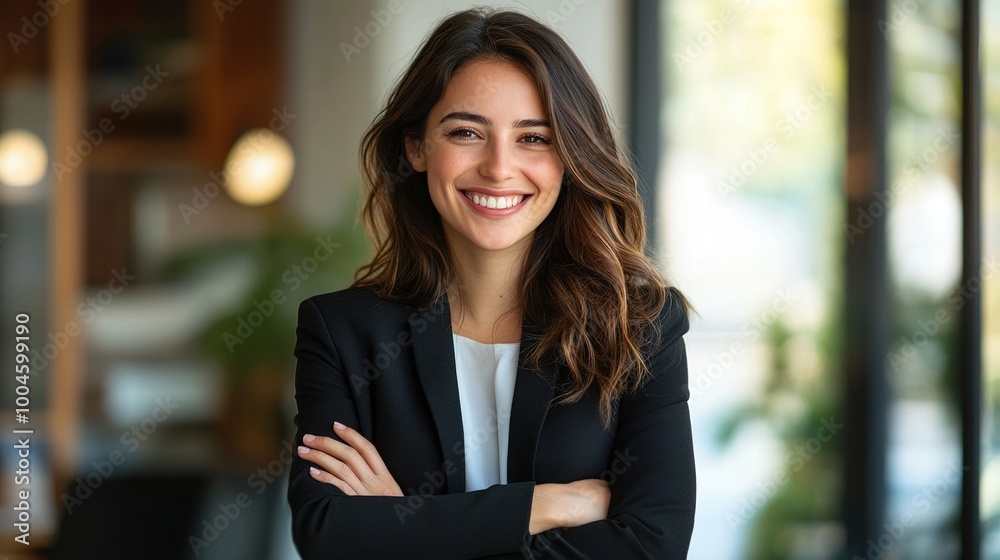 Sticker Confident Businesswoman Smiling in an Office Setting