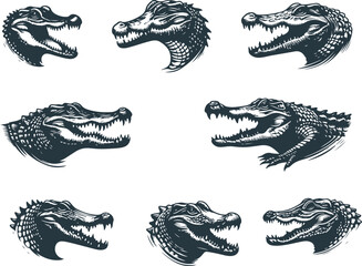 crocodile head vector illustration set.