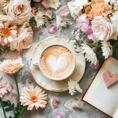 coffee with flowers heart shape cafe