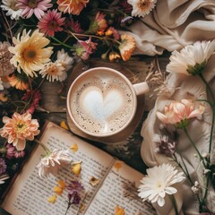 coffee with flowers heart shape cafe