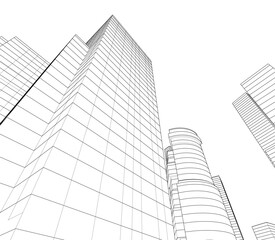Fototapeta premium Modern architecture, city buildings 3d illustration