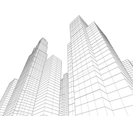Naklejka premium Modern architecture, city buildings 3d illustration