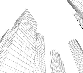 Naklejka premium Modern architecture, city buildings 3d illustration