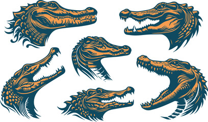 crocodile head vector illustration set.