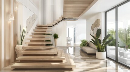 Modern Interior Design with Wooden Staircase and Minimalist Decor