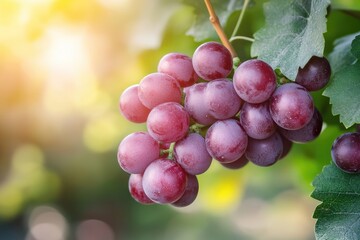 A bunch of red grapes on a vine. Perfect for illustrating healthy eating, winemaking, or the beauty of nature.