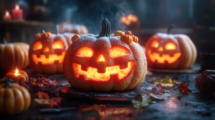 Fototapeta premium Deliciously Freshly Baked Halloween Pumpkin Cakes Perfect for Seasonal Celebrations