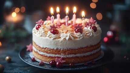 Handheld Celebration of a Birthday Cake with Festive Decorations Perfect for Party Invites or Social Media Posts