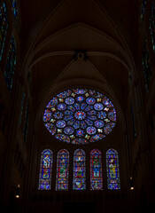 stained glass window in notre dame cathedral in chartres, france