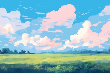 Fototapeta premium Blue sky grassland landscape outdoors.