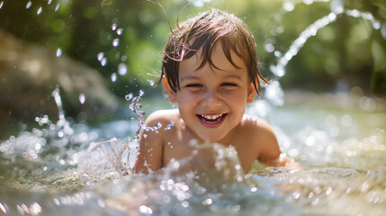 Obraz premium little boy playing in the water