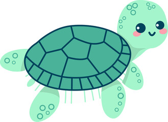Cute Green Sea Turtle Illustration in PNG – Adorable Marine Animal Design for Ocean-Themed Projects and Children's Decor