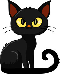 Halloween Black Evil Cat with Yellow Eyes Illustration in PNG – Spooky Design for Halloween Decor and Themed Projects
