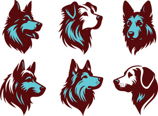 dog head vector illustration set