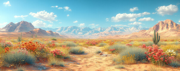 Arizona desert, cacti and mountains in the background, cinematic, vintage style, pastel color palette, ultra-realistic, hyper-detailed, cinematic shot.