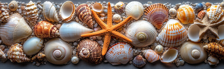 collection of different seashells in a mosaic pattern
