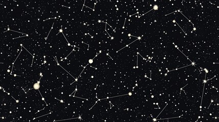 Fototapeta premium A seamless pattern of constellations and stars against a black background.