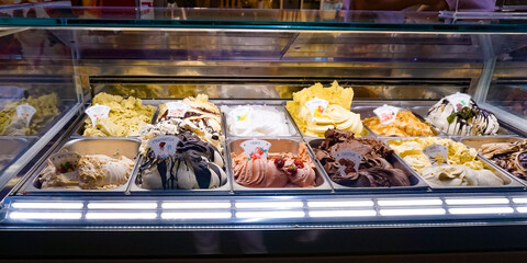 Different flavors of italian ice cream at Spain