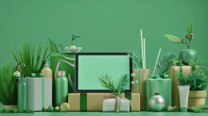 Green Tech Gift Display with Succulents and Tablet