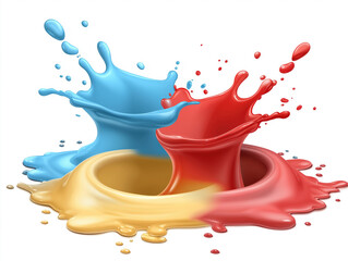 Red and blue color paint drops close up