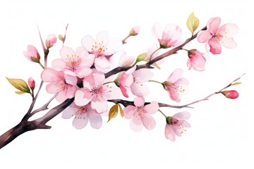 Obraz premium Sakura tree branch watercolor blossom flower plant.