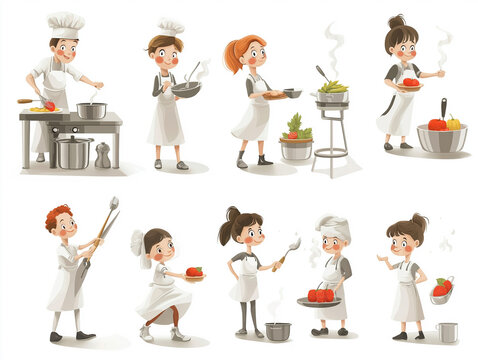 Different people cooker shef isolated