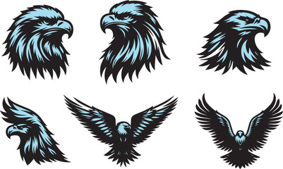 eagle head vector illustration set
