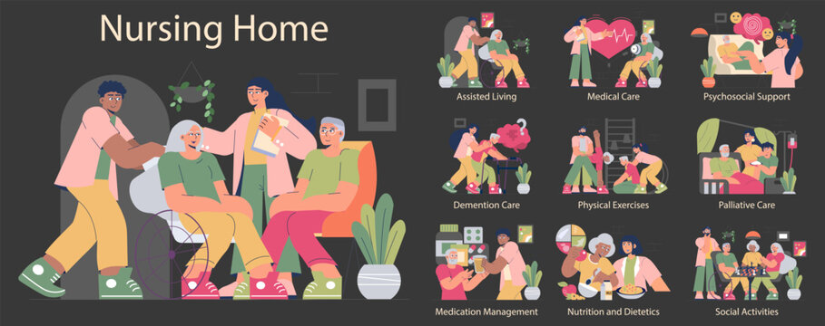 Nursing Home. Flat Vector Illustration