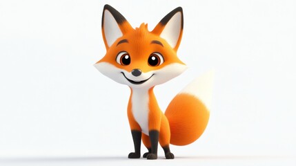 Obraz premium Cute cartoon fox character smiling and standing on white background