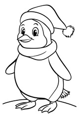 Cute Penguin with Winter Hat and Scarf Coloring Page for coloring books